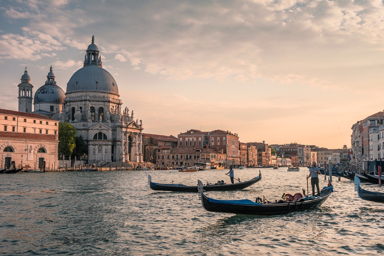 Sunset view over Venice from the bus